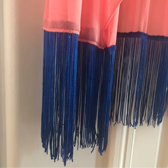 Lularoe Monroe Pink royal blue Fringed sheer patterned coral cover up new NWT - Picture 2 of 8